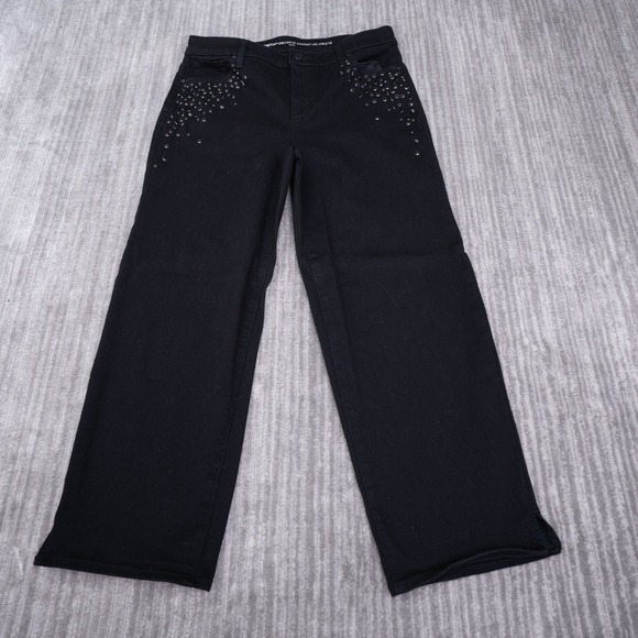 Chico's Denim - Chicos Perfect Stretch Girlfriend Straight Leg Ankle Jeans Black Studded 1.5 L